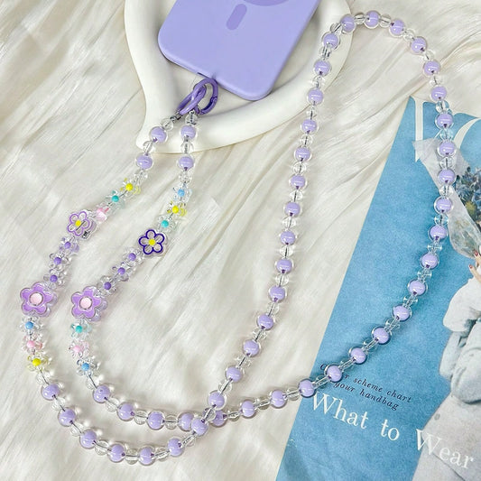1pc Multipurpose Flower Shaped Beaded Acrylic Resin Detachable Lanyard, Suitable For Most Phone Cases, CCD Cameras And Earphone Cases