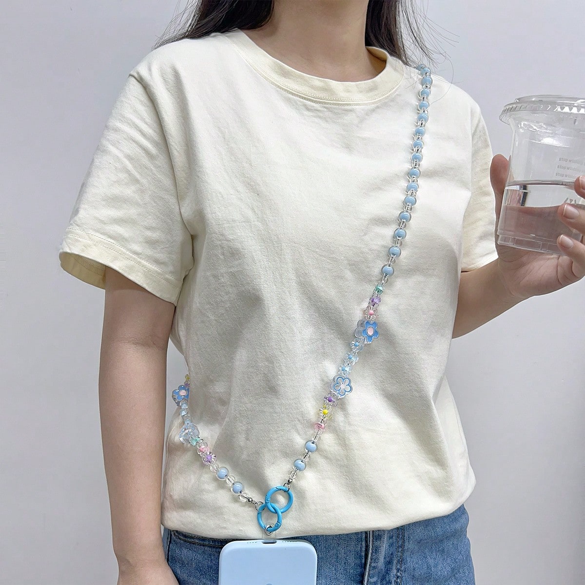 1pc Multipurpose Flower Shaped Beaded Acrylic Resin Detachable Lanyard, Suitable For Most Phone Cases, CCD Cameras And Earphone Cases