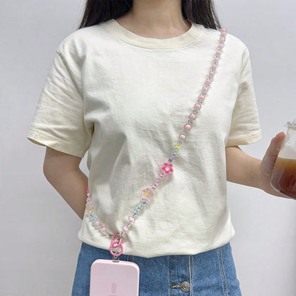 1pc Multipurpose Flower Shaped Beaded Acrylic Resin Detachable Lanyard, Suitable For Most Phone Cases, CCD Cameras And Earphone Cases