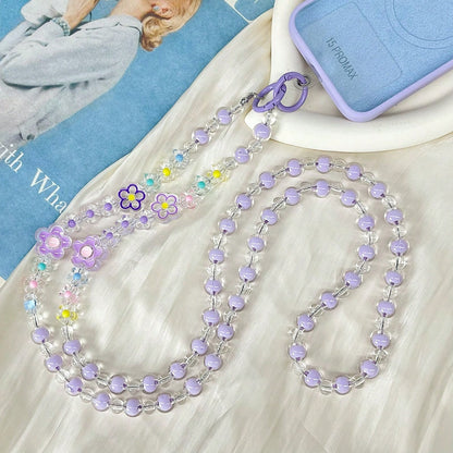 1pc Multipurpose Flower Shaped Beaded Acrylic Resin Detachable Lanyard, Suitable For Most Phone Cases, CCD Cameras And Earphone Cases