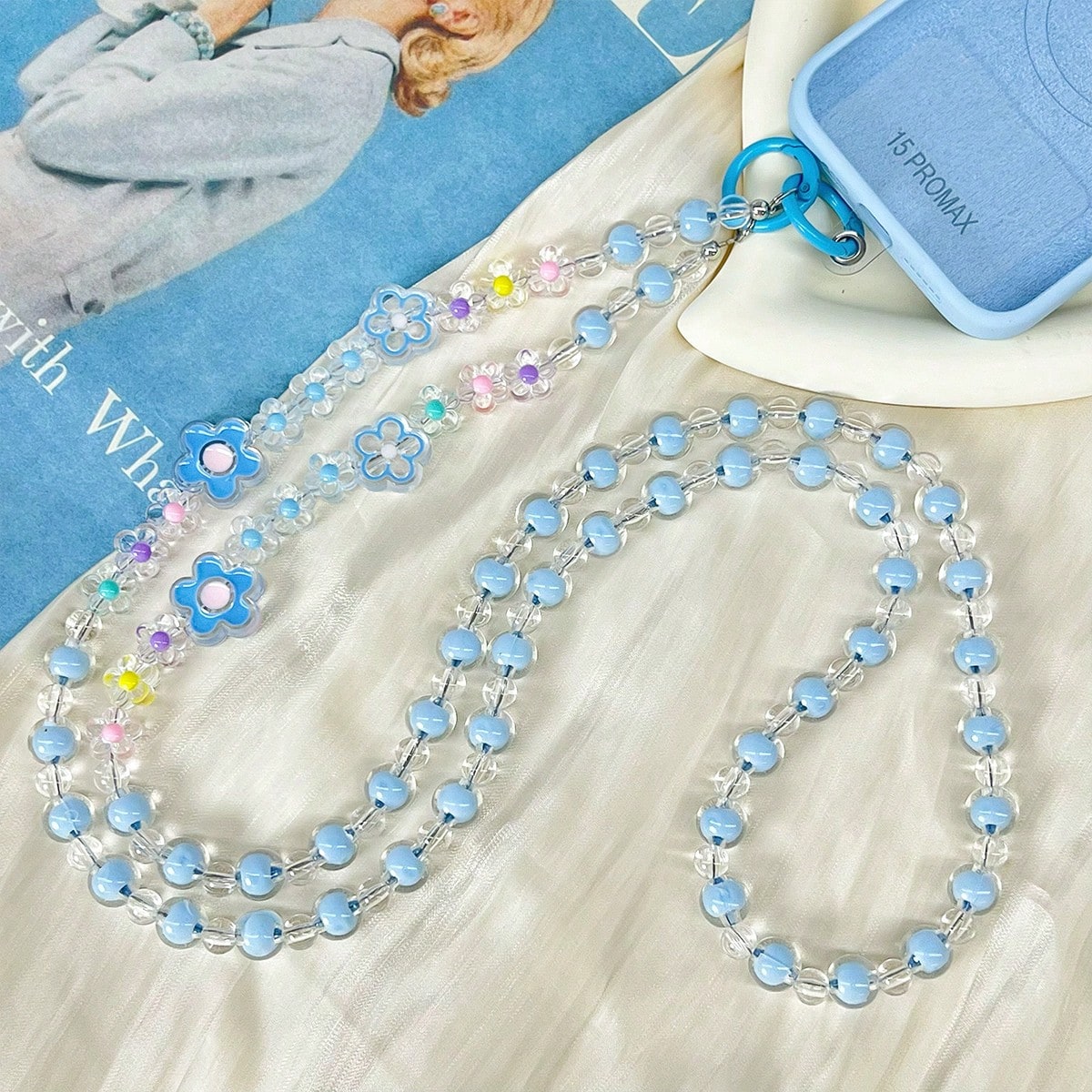 1pc Multipurpose Flower Shaped Beaded Acrylic Resin Detachable Lanyard, Suitable For Most Phone Cases, CCD Cameras And Earphone Cases
