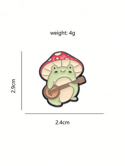 1pc Mushroom Playing Piano Cartoon Frog Enamel Pin Badge, Fashionable Jewelry Accessory Suitable For Daily Use For Men And Women