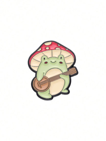 1pc Mushroom Playing Piano Cartoon Frog Enamel Pin Badge, Fashionable Jewelry Accessory Suitable For Daily Use For Men And Women