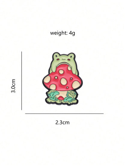 1pc Mushroom Playing Piano Cartoon Frog Enamel Pin Badge, Fashionable Jewelry Accessory Suitable For Daily Use For Men And Women