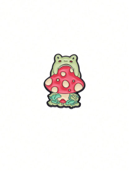 1pc Mushroom Playing Piano Cartoon Frog Enamel Pin Badge, Fashionable Jewelry Accessory Suitable For Daily Use For Men And Women
