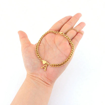 1pc New Classic Heart Initial Pendant Gold Stainless Steel Chain Anklet For Women
