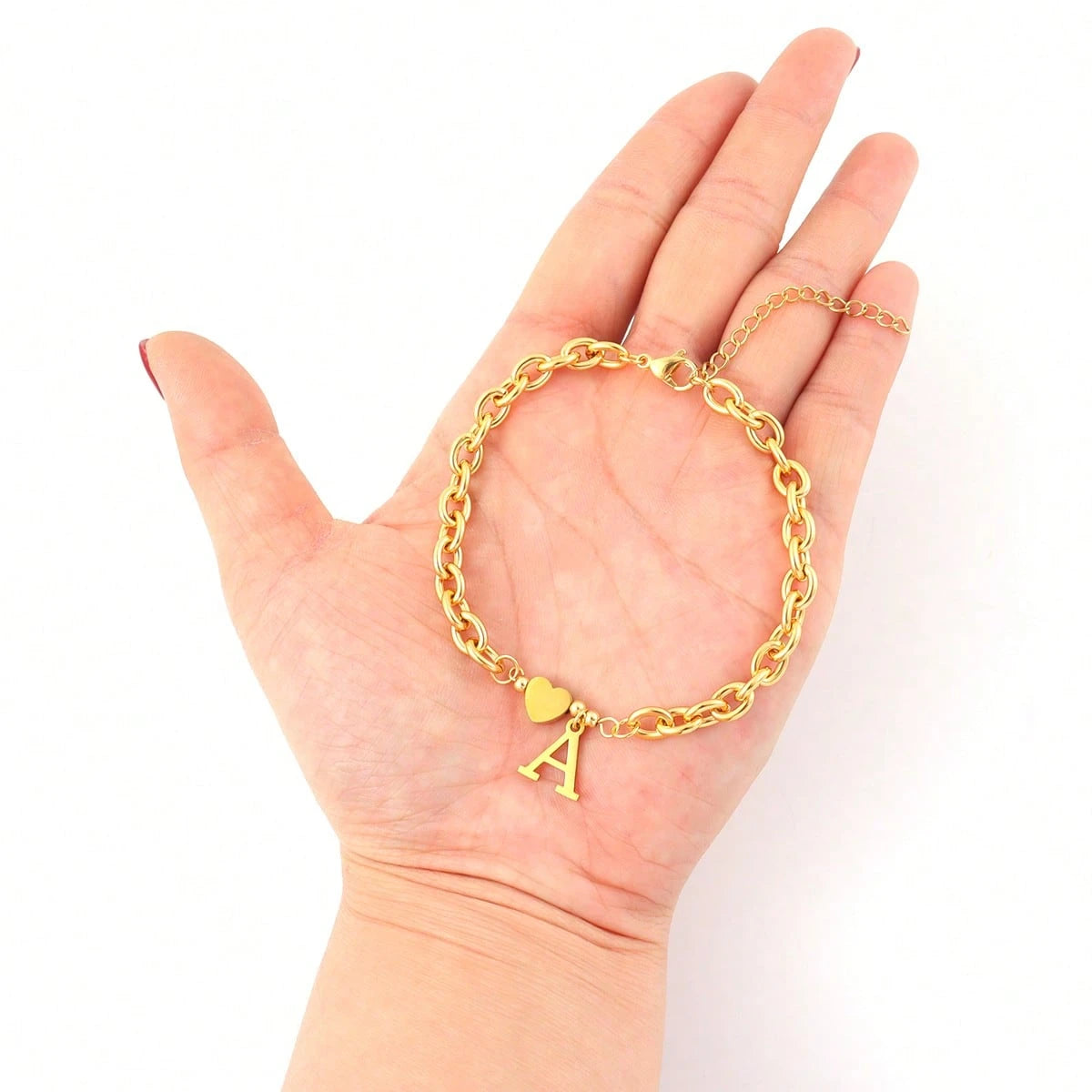 1pc New Classic Heart Initial Pendant Gold Stainless Steel Chain Anklet For Women