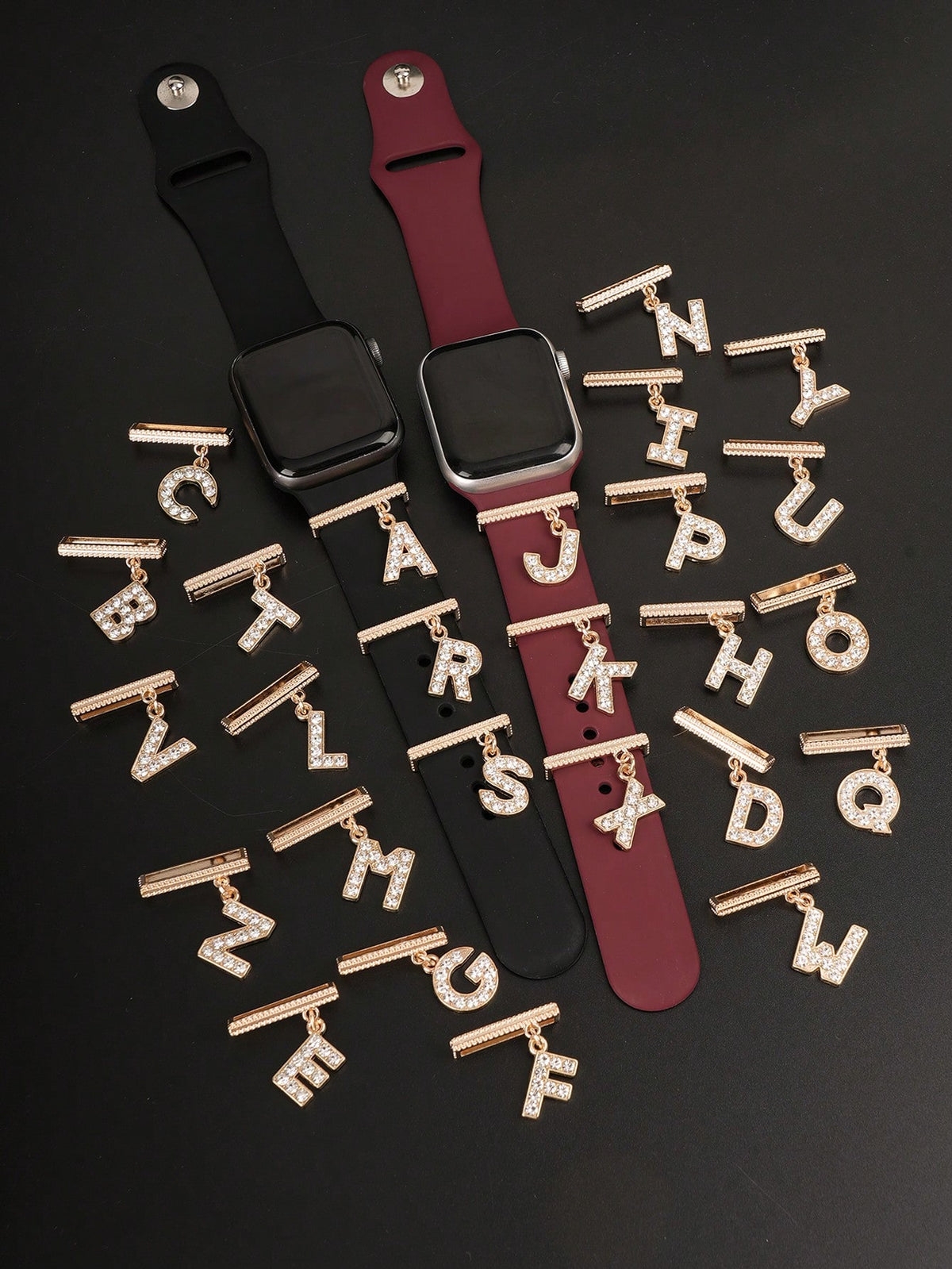 1pc New Fashion Rhinestones 26 Letters Watch Band Charm Decoration,For Apple Watch Band Alphabet Accessories Charms Decor,Perfect Birthday Gift