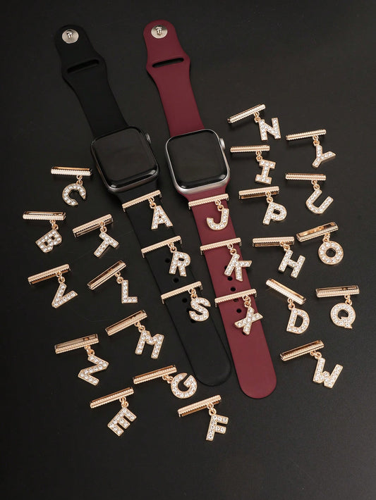 1pc New Fashion Rhinestones 26 Letters Watch Band Charm Decoration,For Apple Watch Band Alphabet Accessories Charms Decor,Perfect Birthday Gift