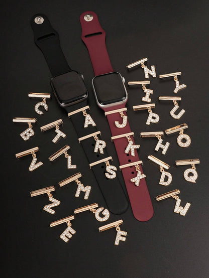 1pc New Fashion Rhinestones 26 Letters Watch Band Charm Decoration,For Apple Watch Band Alphabet Accessories Charms Decor,Perfect Birthday Gift