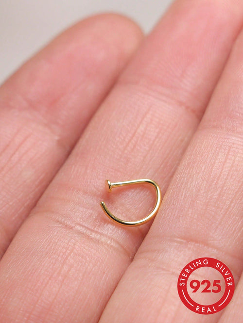 1pc New Hot Sell 925 Sterling Silver D Shape Fake Nose Ring 18G Fashion Non Pierced Nose Hoop Jewelry 8mm