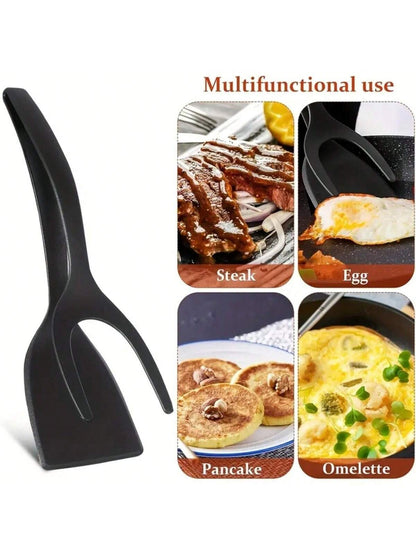 1pc Nylon Handle Flip Spatula- 2-In-1 Multifunctional Non-Stick Kitchen Spatula, Suitable For Frying Fish, French Toast, Omelets, Pancakes, Solves Flipping Issues