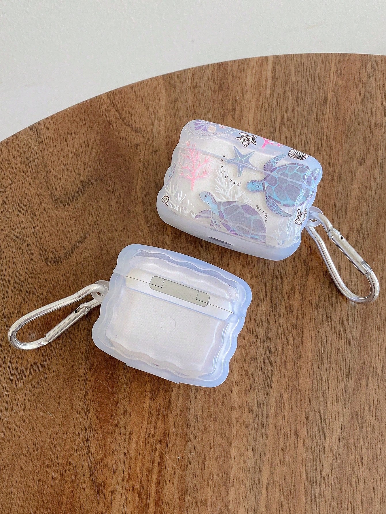 1pc Ocean Elements Earphone Case, Turtle, Shell, Coral Design Transparent Earphone Case With 1pc Earphone Case Holder Clip, Compatible With AirPod Case, Headphones, Pro (2nd Gen), 3, Pro, 1/2, 4