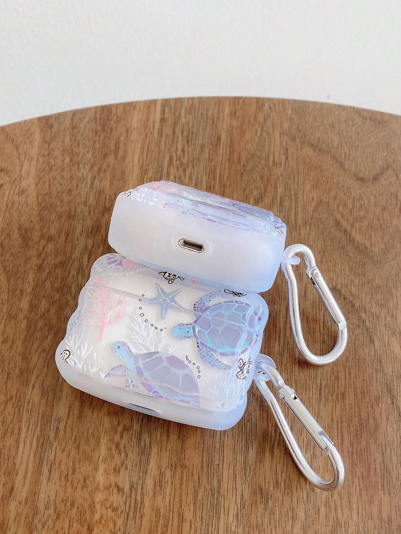 1pc Ocean Elements Earphone Case, Turtle, Shell, Coral Design Transparent Earphone Case With 1pc Earphone Case Holder Clip, Compatible With AirPod Case, Headphones, Pro (2nd Gen), 3, Pro, 1/2, 4