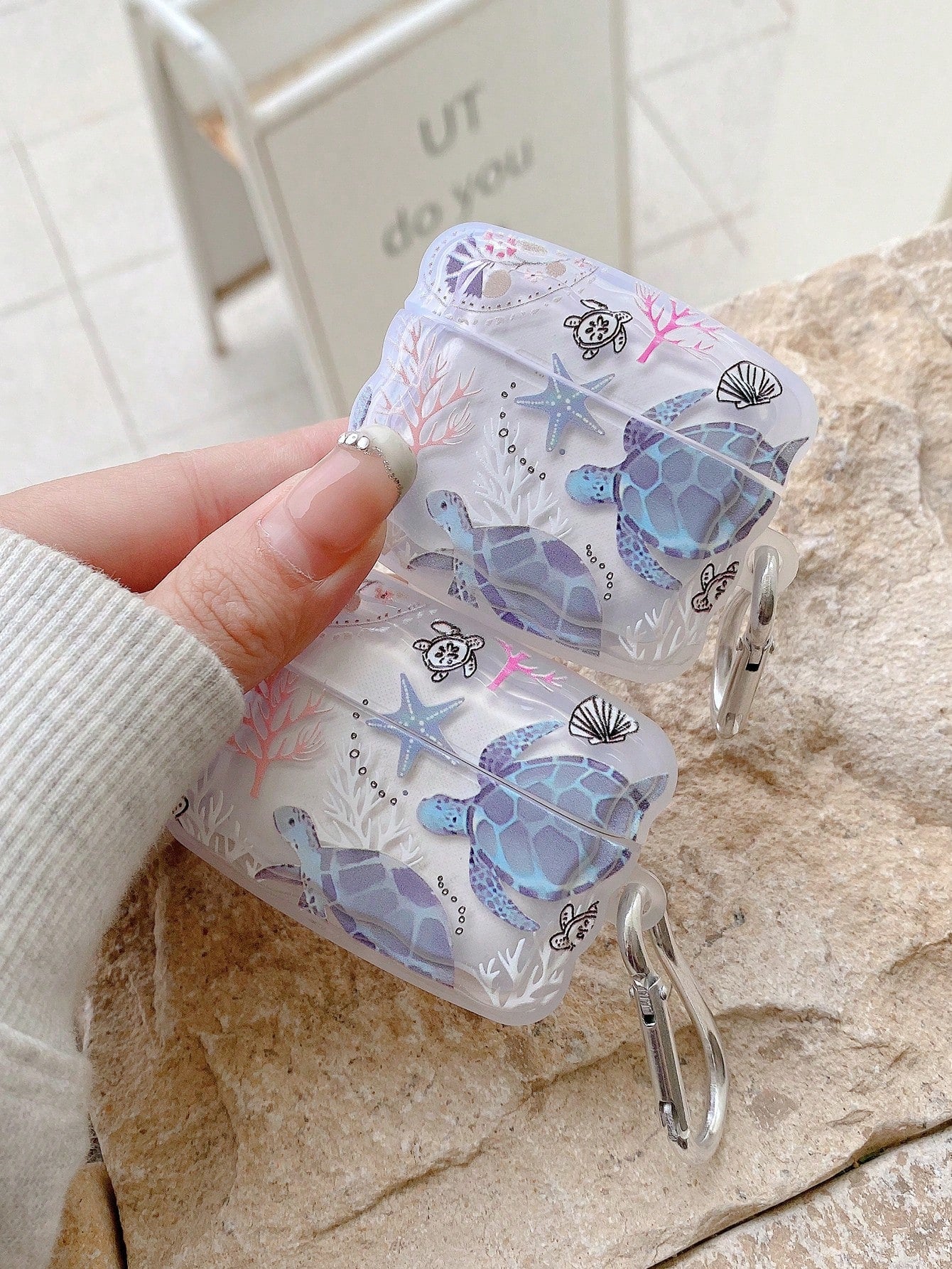 1pc Ocean Elements Earphone Case, Turtle, Shell, Coral Design Transparent Earphone Case With 1pc Earphone Case Holder Clip, Compatible With AirPod Case, Headphones, Pro (2nd Gen), 3, Pro, 1/2, 4