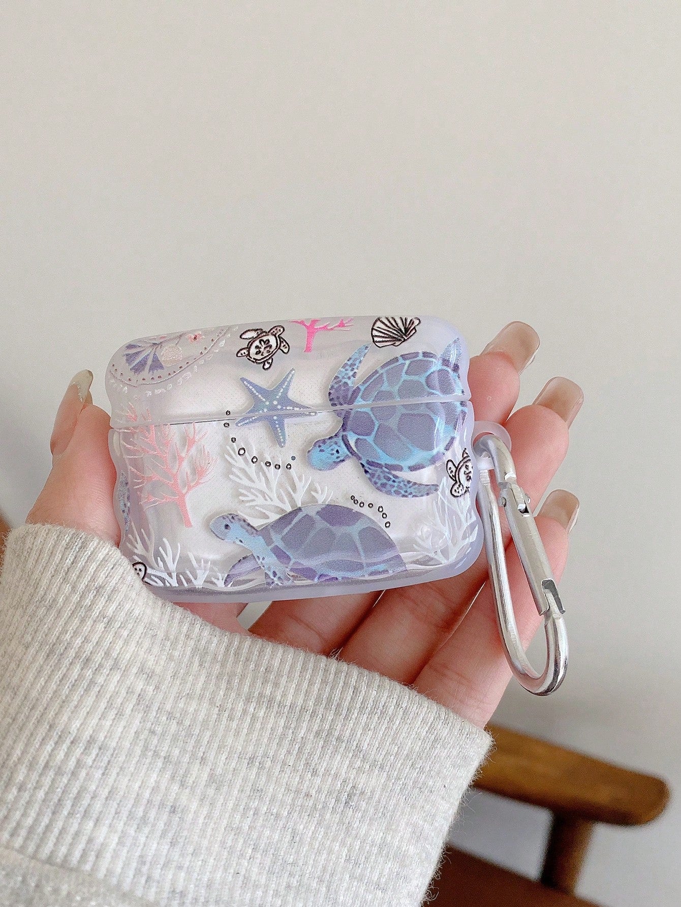 1pc Ocean Elements Earphone Case, Turtle, Shell, Coral Design Transparent Earphone Case With 1pc Earphone Case Holder Clip, Compatible With AirPod Case, Headphones, Pro (2nd Gen), 3, Pro, 1/2, 4