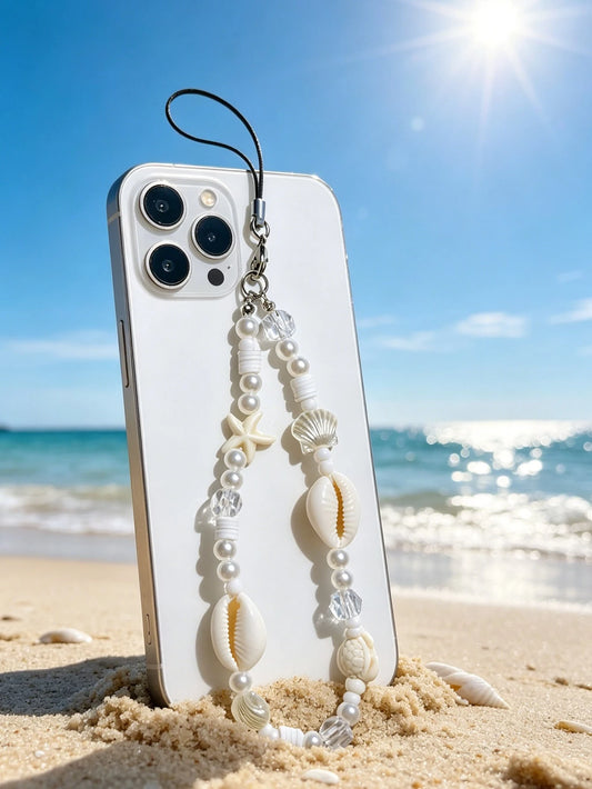 1pc Ocean Series Seashell, Starfish, Turtle Bohemian Shell Beach Decor, Faux Pearl Soft Clay Bead Necklace, Phone Strap, Earphone Strap, Bag Accessory, Gift For Friends