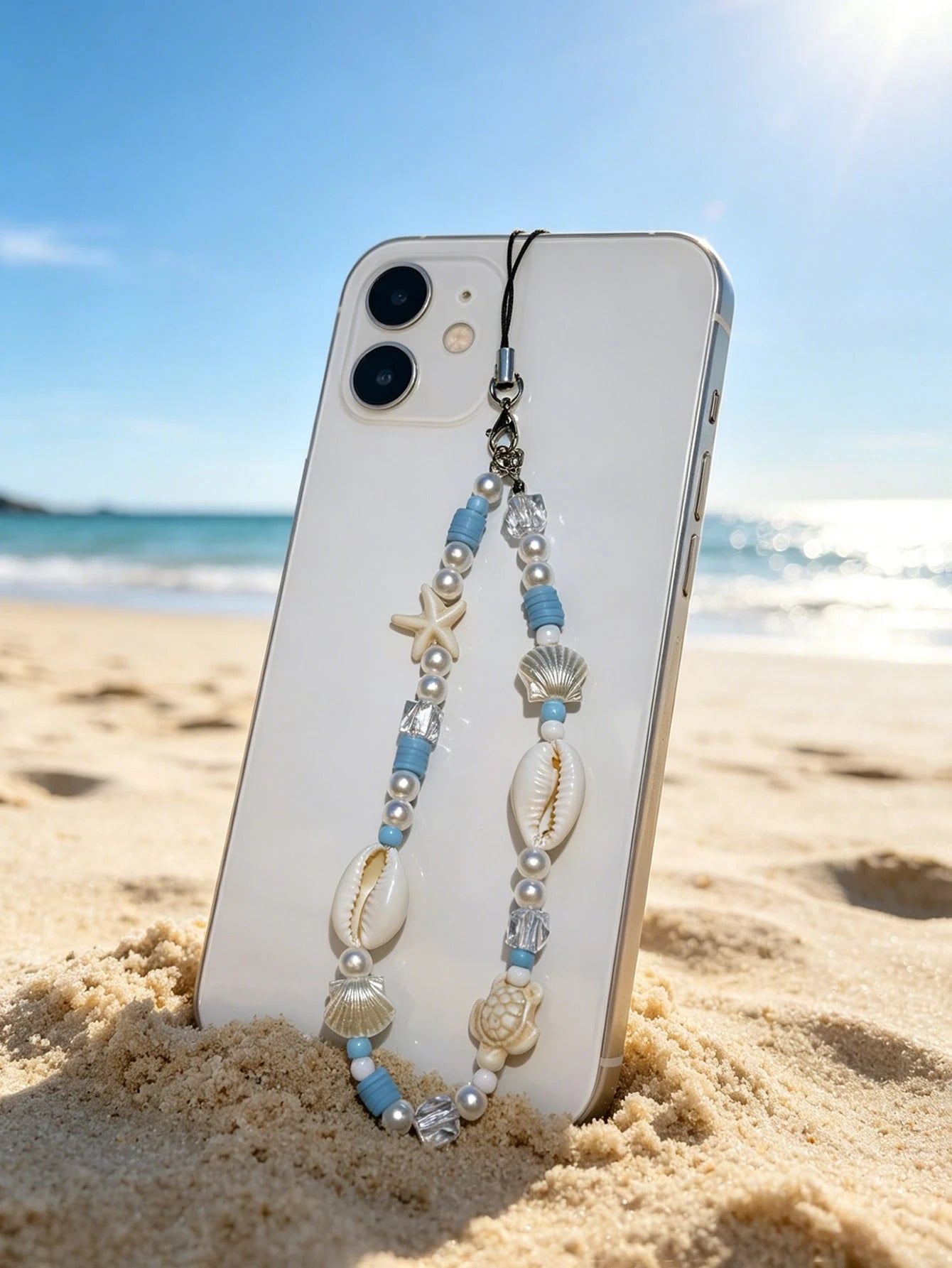 1pc Ocean Series Seashell, Starfish, Turtle Bohemian Shell Beach Decor, Faux Pearl Soft Clay Bead Necklace, Phone Strap, Earphone Strap, Bag Accessory, Gift For Friends