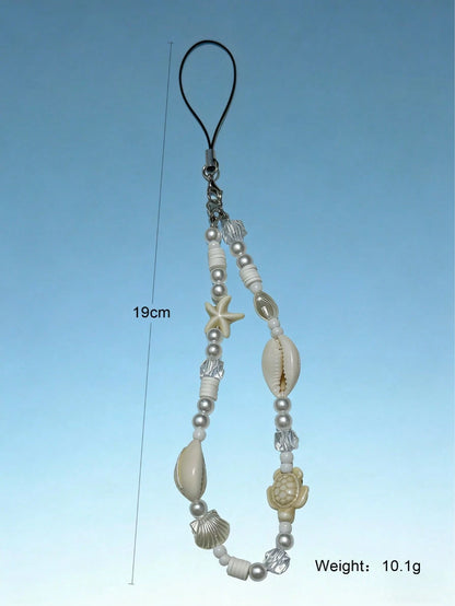 1pc Ocean Series Seashell, Starfish, Turtle Bohemian Shell Beach Decor, Faux Pearl Soft Clay Bead Necklace, Phone Strap, Earphone Strap, Bag Accessory, Gift For Friends