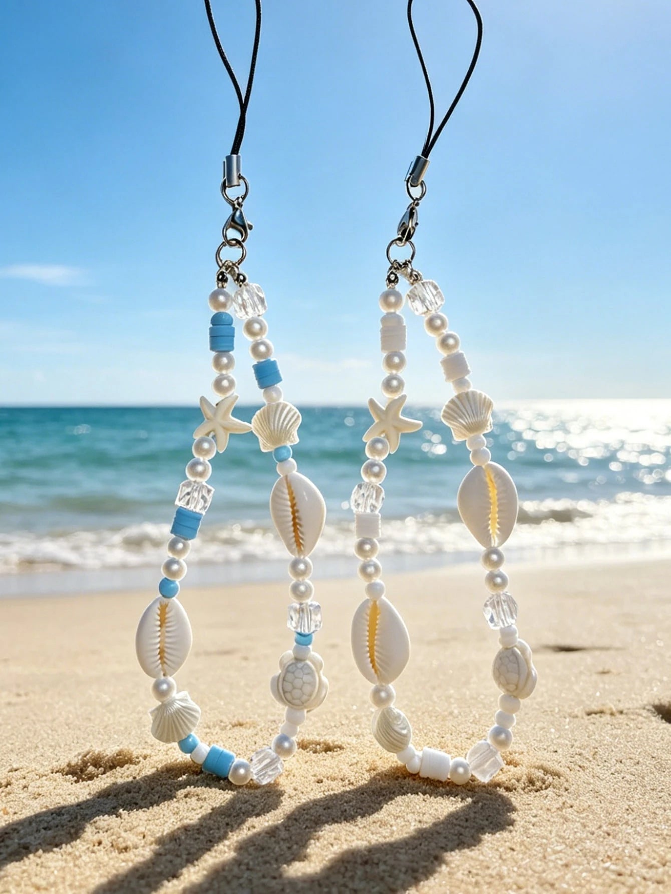 1pc Ocean Series Seashell, Starfish, Turtle Bohemian Shell Beach Decor, Faux Pearl Soft Clay Bead Necklace, Phone Strap, Earphone Strap, Bag Accessory, Gift For Friends