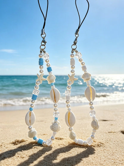 1pc Ocean Series Seashell, Starfish, Turtle Bohemian Shell Beach Decor, Faux Pearl Soft Clay Bead Necklace, Phone Strap, Earphone Strap, Bag Accessory, Gift For Friends