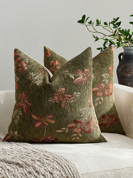 1pc Olive Green (No Insert) Floral Pattern Pillowcase, Modern Fashion Luxury Comfortable Soft Jacquard Cushion Cover, Suitable For Daily Home Decor, Sofa, Bed, Bedroom, Living Room, Cafe, Exhibition H