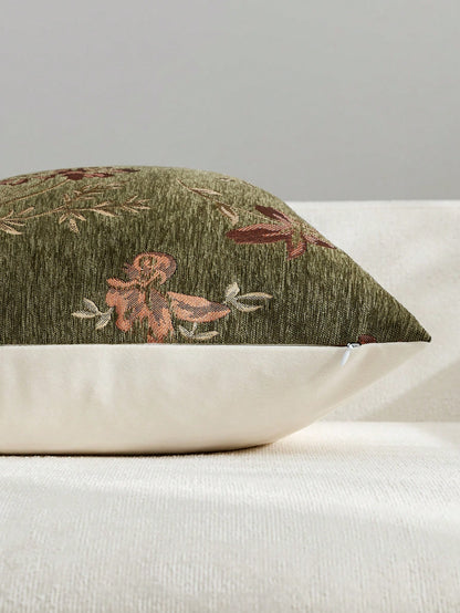 1pc Olive Green (No Insert) Floral Pattern Pillowcase, Modern Fashion Luxury Comfortable Soft Jacquard Cushion Cover, Suitable For Daily Home Decor, Sofa, Bed, Bedroom, Living Room, Cafe, Exhibition H