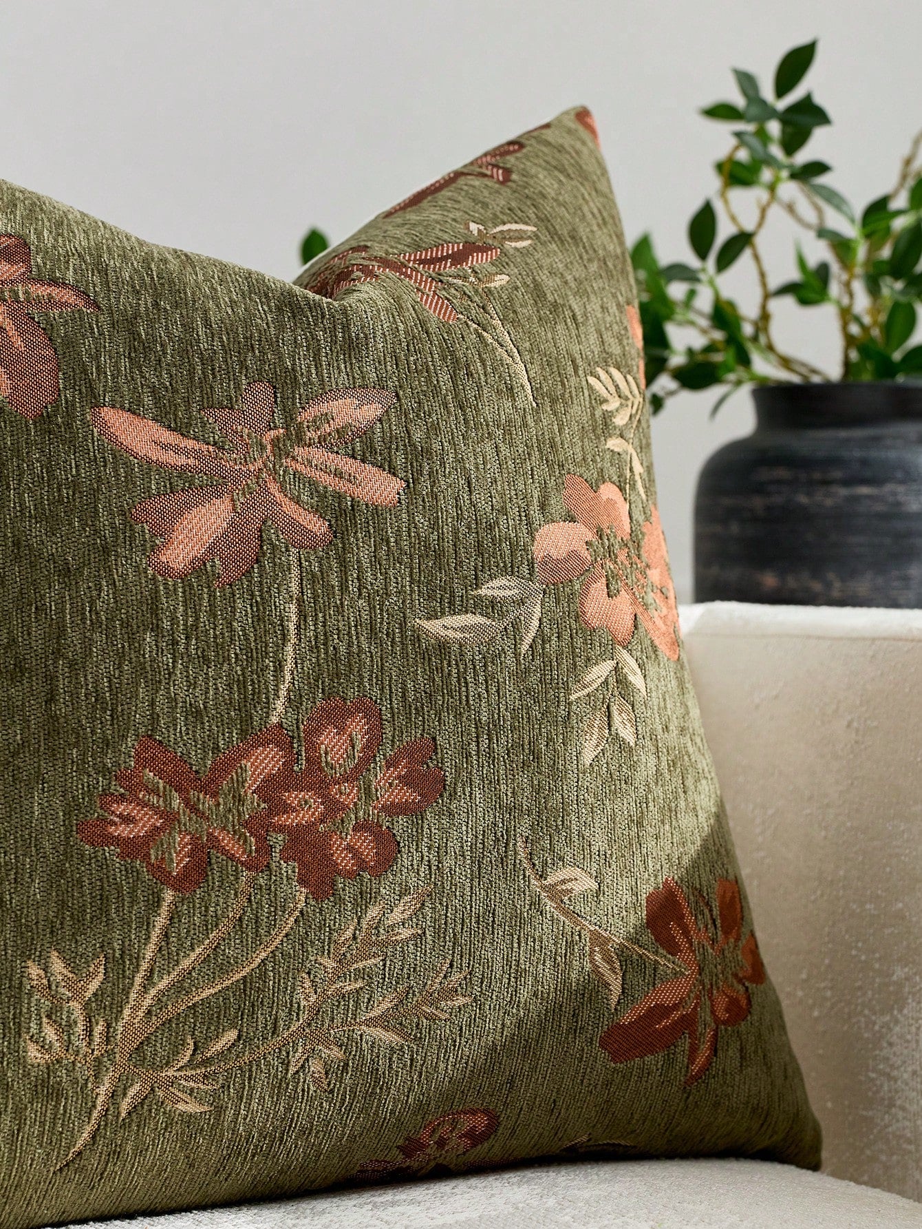 1pc Olive Green (No Insert) Floral Pattern Pillowcase, Modern Fashion Luxury Comfortable Soft Jacquard Cushion Cover, Suitable For Daily Home Decor, Sofa, Bed, Bedroom, Living Room, Cafe, Exhibition H