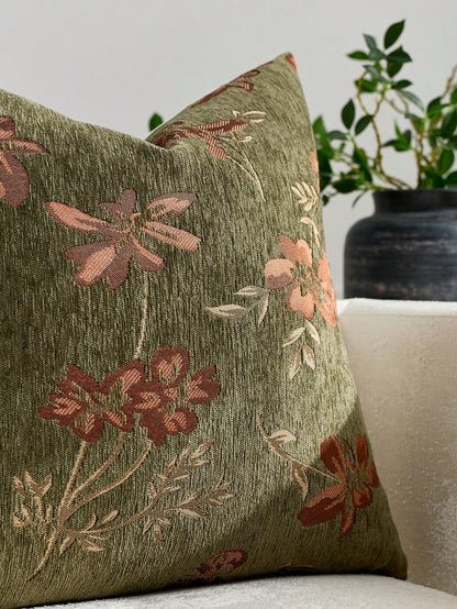 1pc Olive Green (No Insert) Floral Pattern Pillowcase, Modern Fashion Luxury Comfortable Soft Jacquard Cushion Cover, Suitable For Daily Home Decor, Sofa, Bed, Bedroom, Living Room, Cafe, Exhibition H
