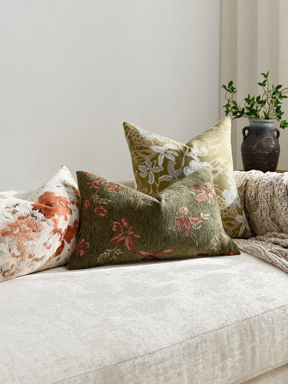 1pc Olive Green (No Insert) Floral Pattern Pillowcase, Modern Fashion Luxury Comfortable Soft Jacquard Cushion Cover, Suitable For Daily Home Decor, Sofa, Bed, Bedroom, Living Room, Cafe, Exhibition H