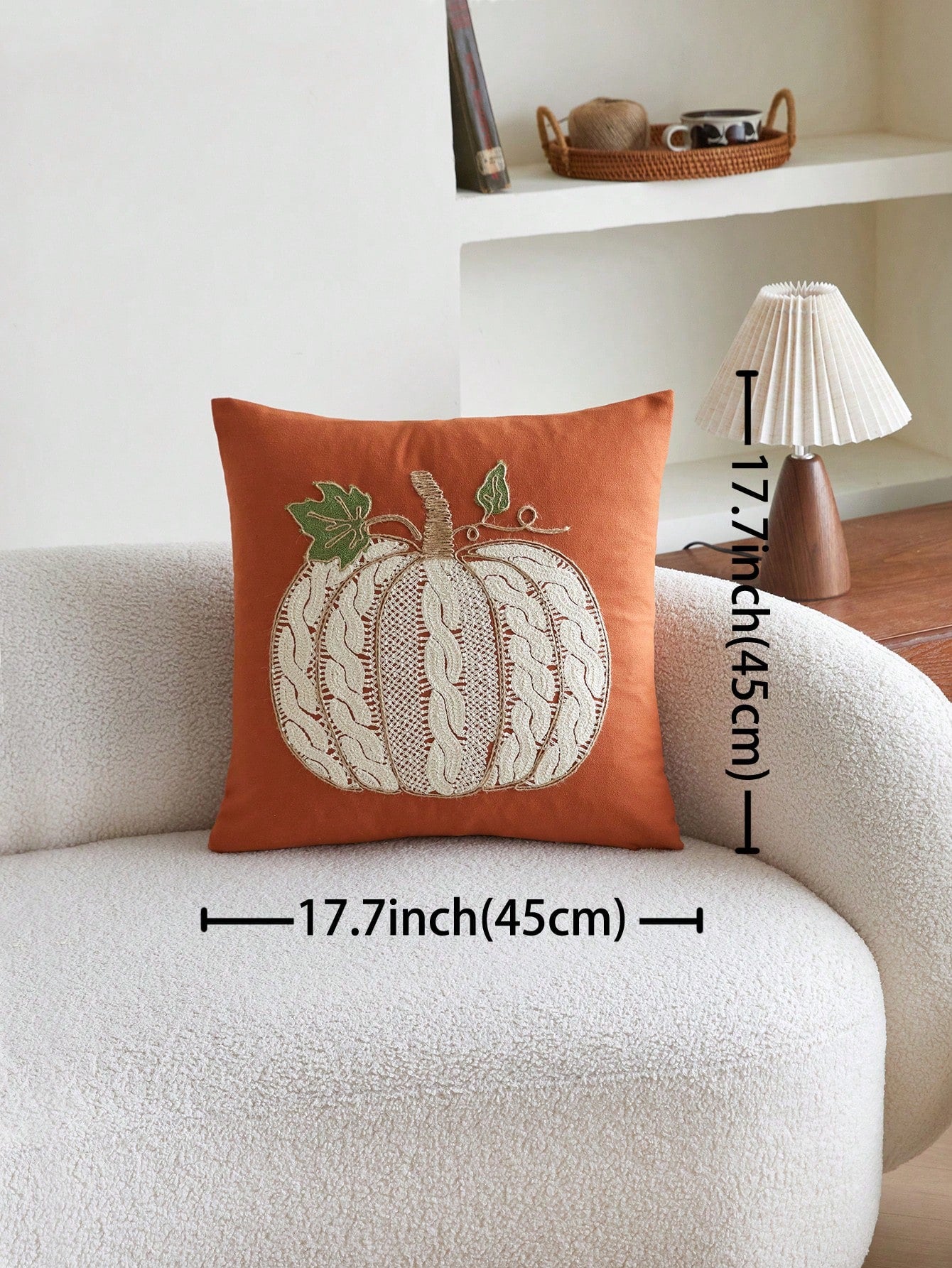 1pc Orange Pumpkin Embroidered Decorative Pillow Cover, 17.7*17.7inch, Suitable For Indoor Decor, All Season Throw Pillow Cover, Pillow Insert Not Included