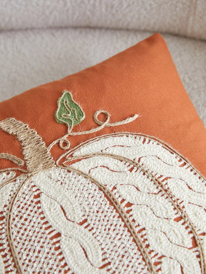 1pc Orange Pumpkin Embroidered Decorative Pillow Cover, 17.7*17.7inch, Suitable For Indoor Decor, All Season Throw Pillow Cover, Pillow Insert Not Included