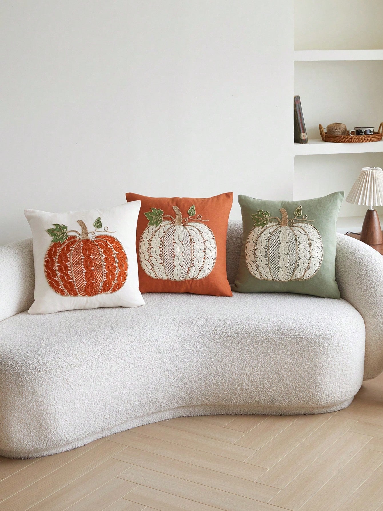 1pc Orange Pumpkin Embroidered Decorative Pillow Cover, 17.7*17.7inch, Suitable For Indoor Decor, All Season Throw Pillow Cover, Pillow Insert Not Included