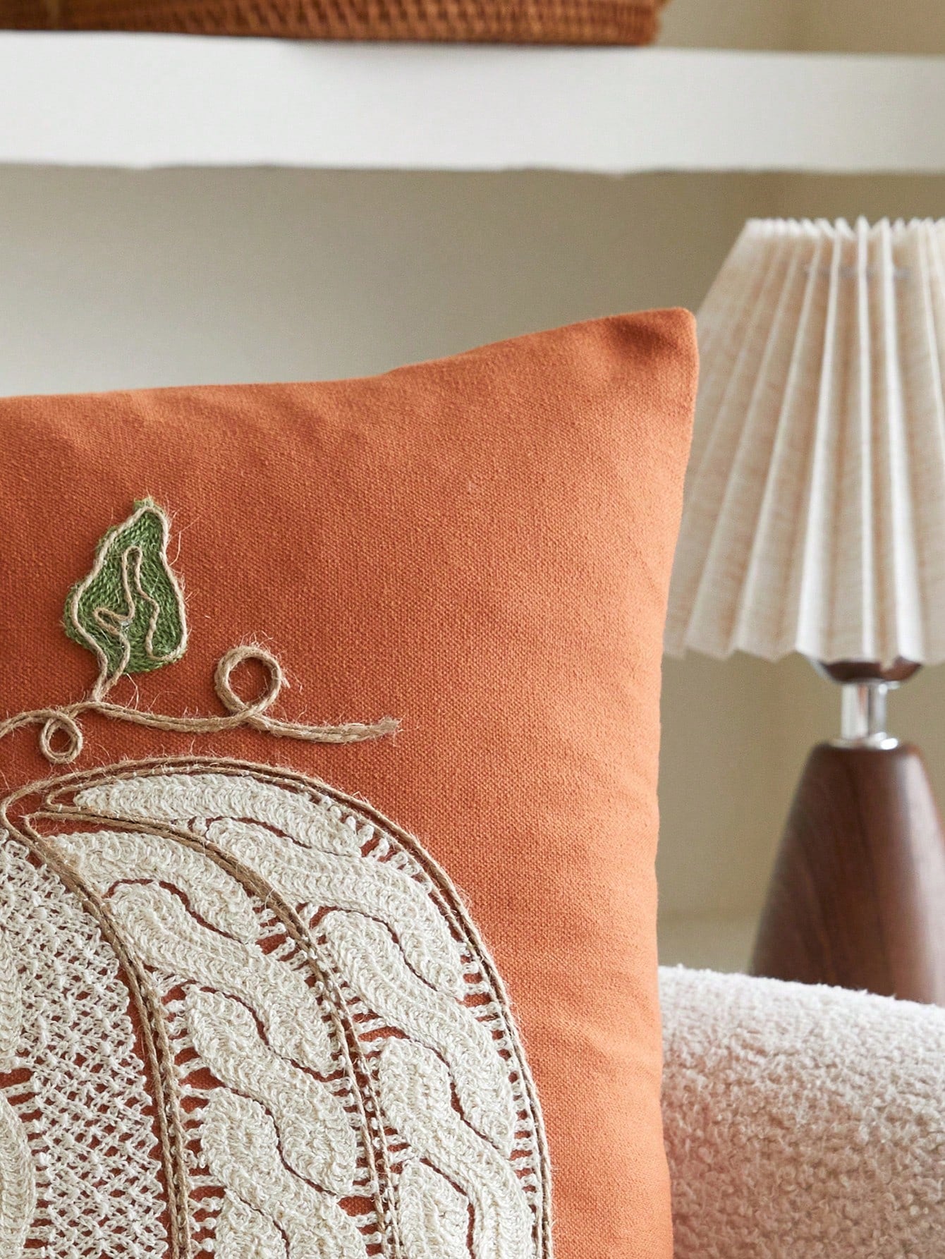 1pc Orange Pumpkin Embroidered Decorative Pillow Cover, 17.7*17.7inch, Suitable For Indoor Decor, All Season Throw Pillow Cover, Pillow Insert Not Included