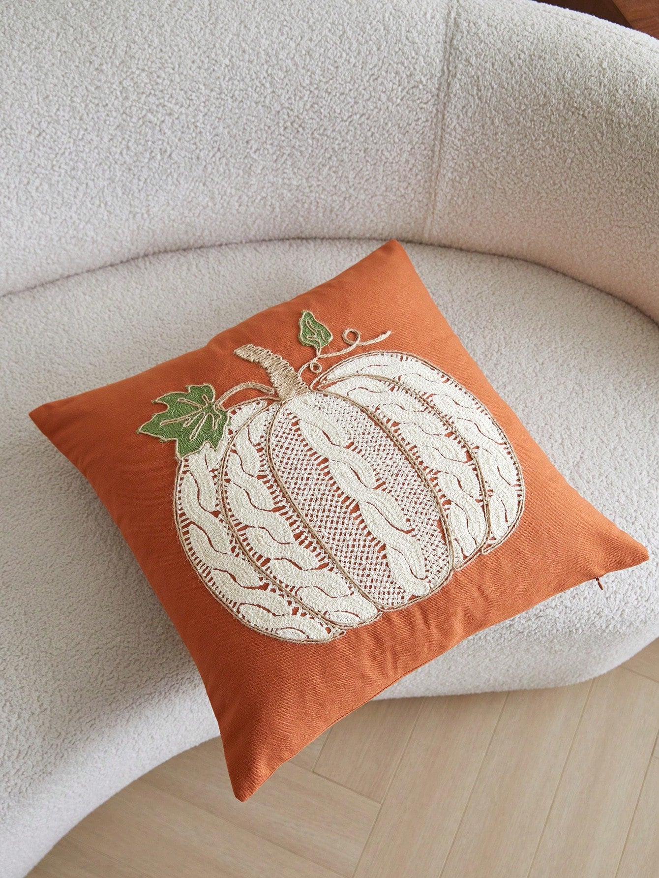 1pc Orange Pumpkin Embroidered Decorative Pillow Cover, 17.7*17.7inch, Suitable For Indoor Decor, All Season Throw Pillow Cover, Pillow Insert Not Included