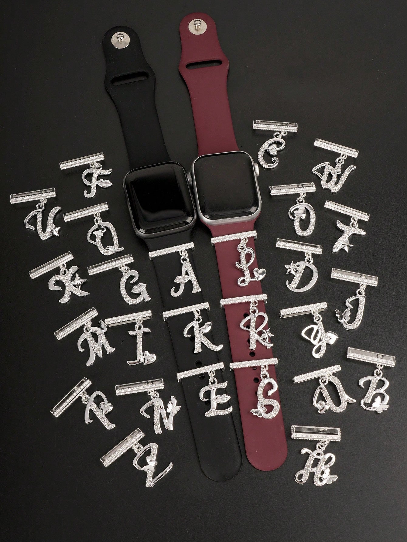 1pc Original Design Sparkling Silvery 26 Alphabet Watch Band Charm Decoration,For Apple Watch Band Letter Accessories Decor,Perfect Birthday Gift