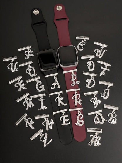 1pc Original Design Sparkling Silvery 26 Alphabet Watch Band Charm Decoration,For Apple Watch Band Letter Accessories Decor,Perfect Birthday Gift