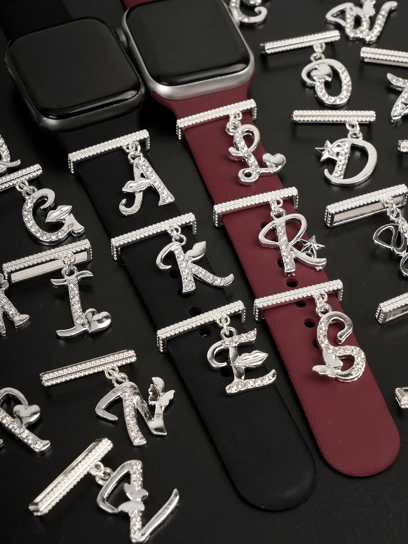 1pc Original Design Sparkling Silvery 26 Alphabet Watch Band Charm Decoration,For Apple Watch Band Letter Accessories Decor,Perfect Birthday Gift