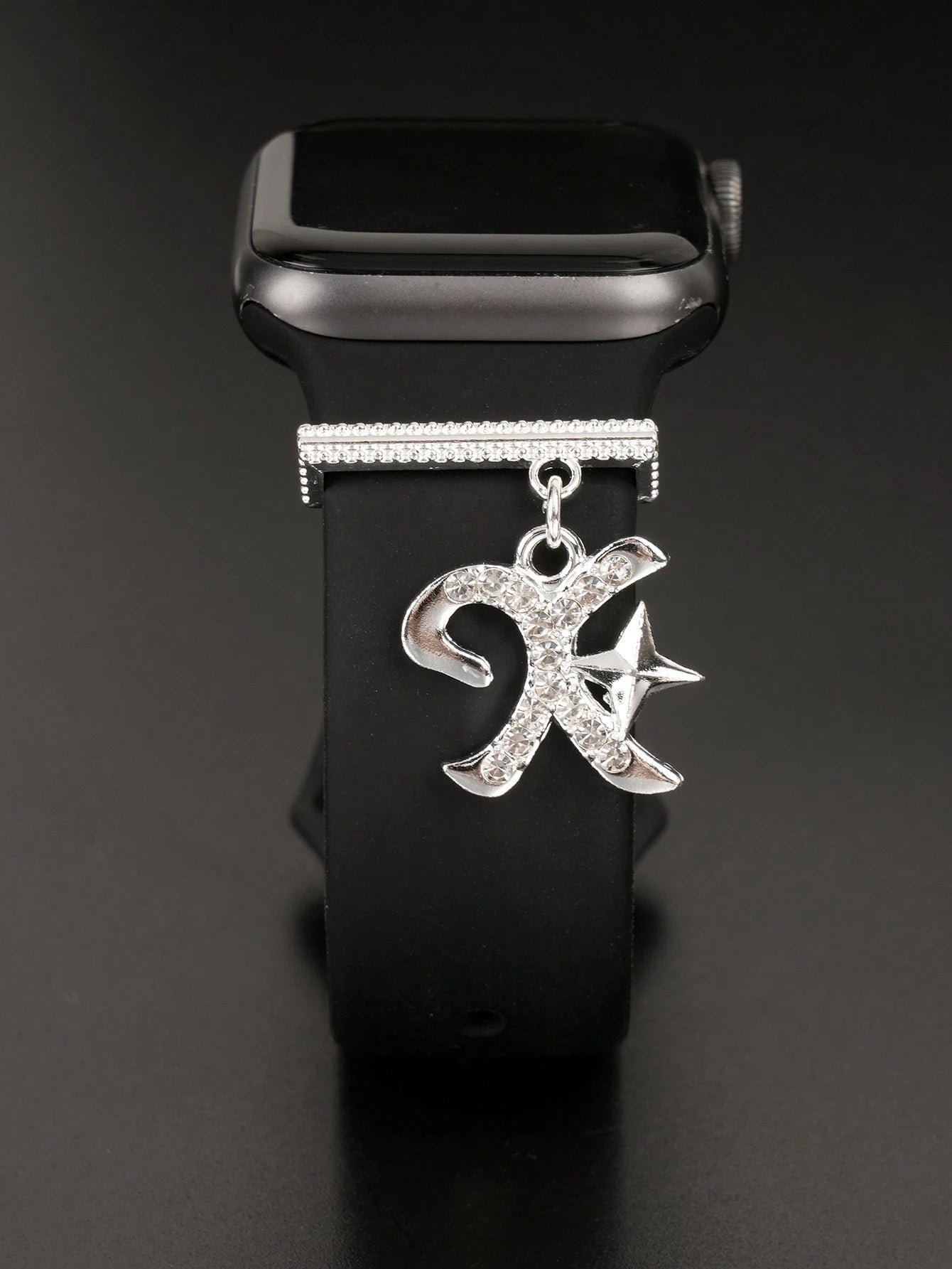 1pc Original Design Sparkling Silvery 26 Alphabet Watch Band Charm Decoration,For Apple Watch Band Letter Accessories Decor,Perfect Birthday Gift