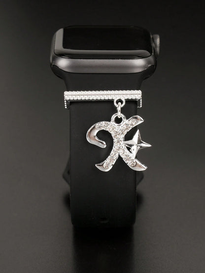 1pc Original Design Sparkling Silvery 26 Alphabet Watch Band Charm Decoration,For Apple Watch Band Letter Accessories Decor,Perfect Birthday Gift