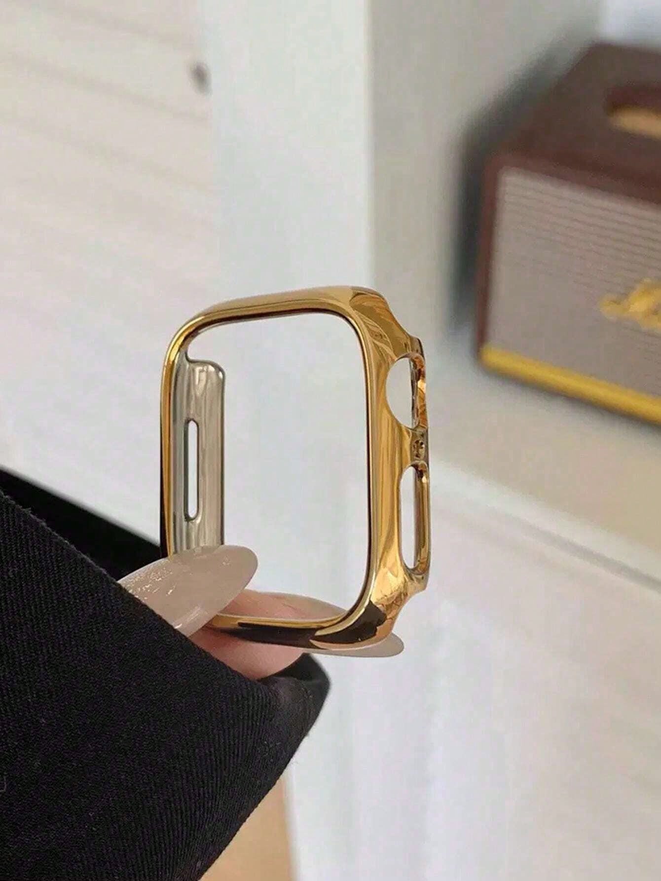 1pc PC Hard Material Electroplated Gold Hollow Frame Watch Case Protective Cover Compatible With Apple Watch Case 40mm 41mm 42mm 44mm 45mm 46mm 49mm, New Watch Bumper Case Suitable For Apple Watch Ult