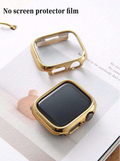 1pc PC Hard Material Electroplated Gold Hollow Frame Watch Case Protective Cover Compatible With Apple Watch Case 40mm 41mm 42mm 44mm 45mm 46mm 49mm, New Watch Bumper Case Suitable For Apple Watch Ult