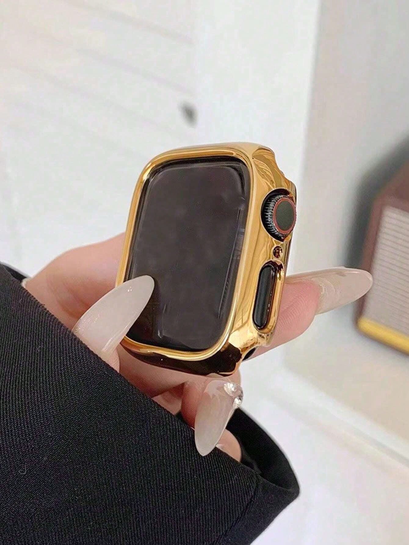 1pc PC Hard Material Electroplated Gold Hollow Frame Watch Case Protective Cover Compatible With Apple Watch Case 40mm 41mm 42mm 44mm 45mm 46mm 49mm, New Watch Bumper Case Suitable For Apple Watch Ult