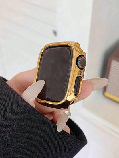 1pc PC Hard Material Electroplated Gold Hollow Frame Watch Case Protective Cover Compatible With Apple Watch Case 40mm 41mm 42mm 44mm 45mm 46mm 49mm, New Watch Bumper Case Suitable For Apple Watch Ult