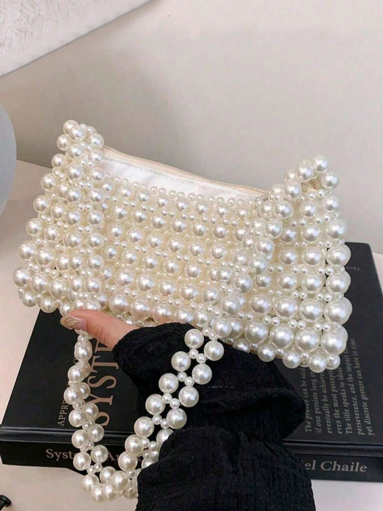 1pc Pearl Embroidered Faux Pearl Woven Handbag, Multifunctional Women's Shoulder Bag Suitable For Formal Occasions Or Daily Commute