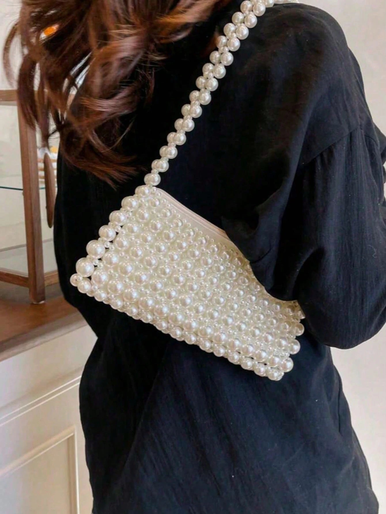 1pc Pearl Embroidered Faux Pearl Woven Handbag, Multifunctional Women's Shoulder Bag Suitable For Formal Occasions Or Daily Commute