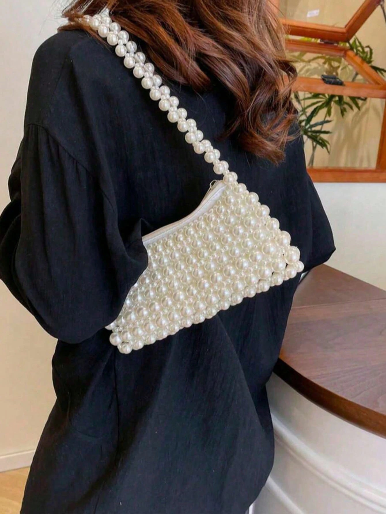 1pc Pearl Embroidered Faux Pearl Woven Handbag, Multifunctional Women's Shoulder Bag Suitable For Formal Occasions Or Daily Commute
