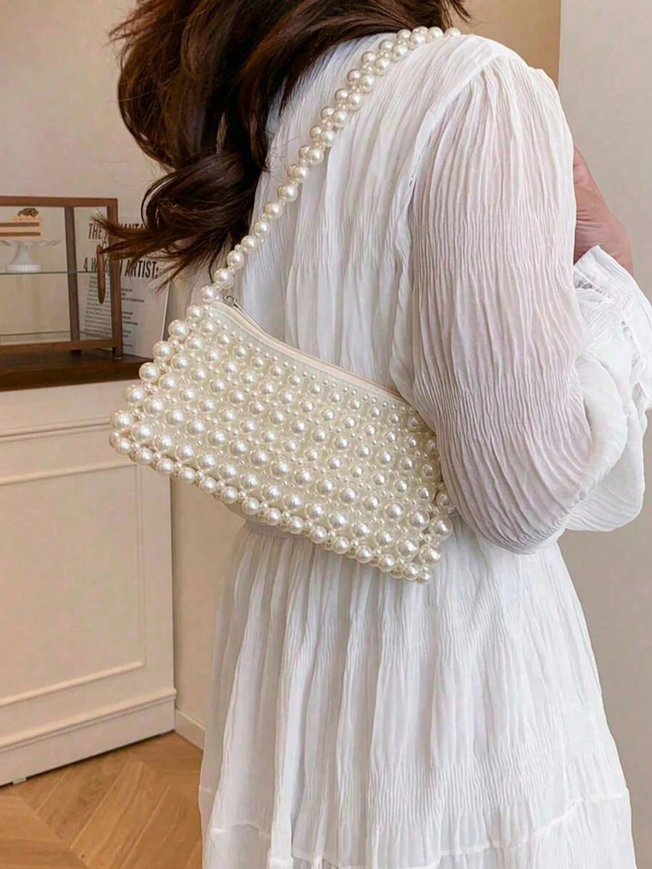 1pc Pearl Embroidered Faux Pearl Woven Handbag, Multifunctional Women's Shoulder Bag Suitable For Formal Occasions Or Daily Commute