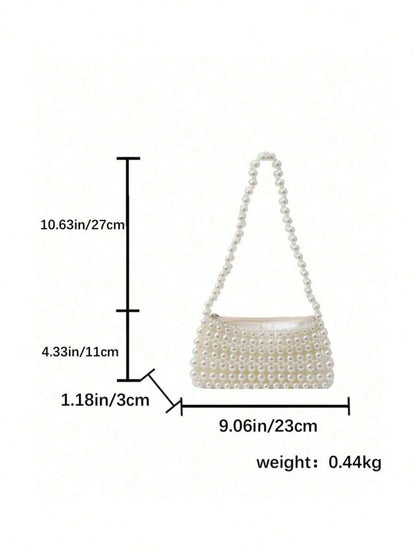 1pc Pearl Embroidered Faux Pearl Woven Handbag, Multifunctional Women's Shoulder Bag Suitable For Formal Occasions Or Daily Commute