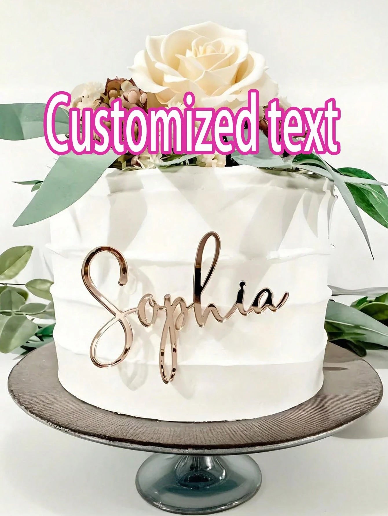 1pc Personalized Acrylic Cake Topper Decor, Laser Cut Name, Cake Decoration, Birthday Party Supplies, Gold/Rose Gold, No Power Needed, Suitable For Mother's Day & Graduation, Personalized Gift, Weddin